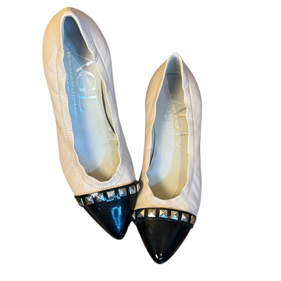 NWOB AGL Attilio Giusti Leombruni Studded Tan Black Studded Block Pumps Sz 37 - Picture 4 of 15